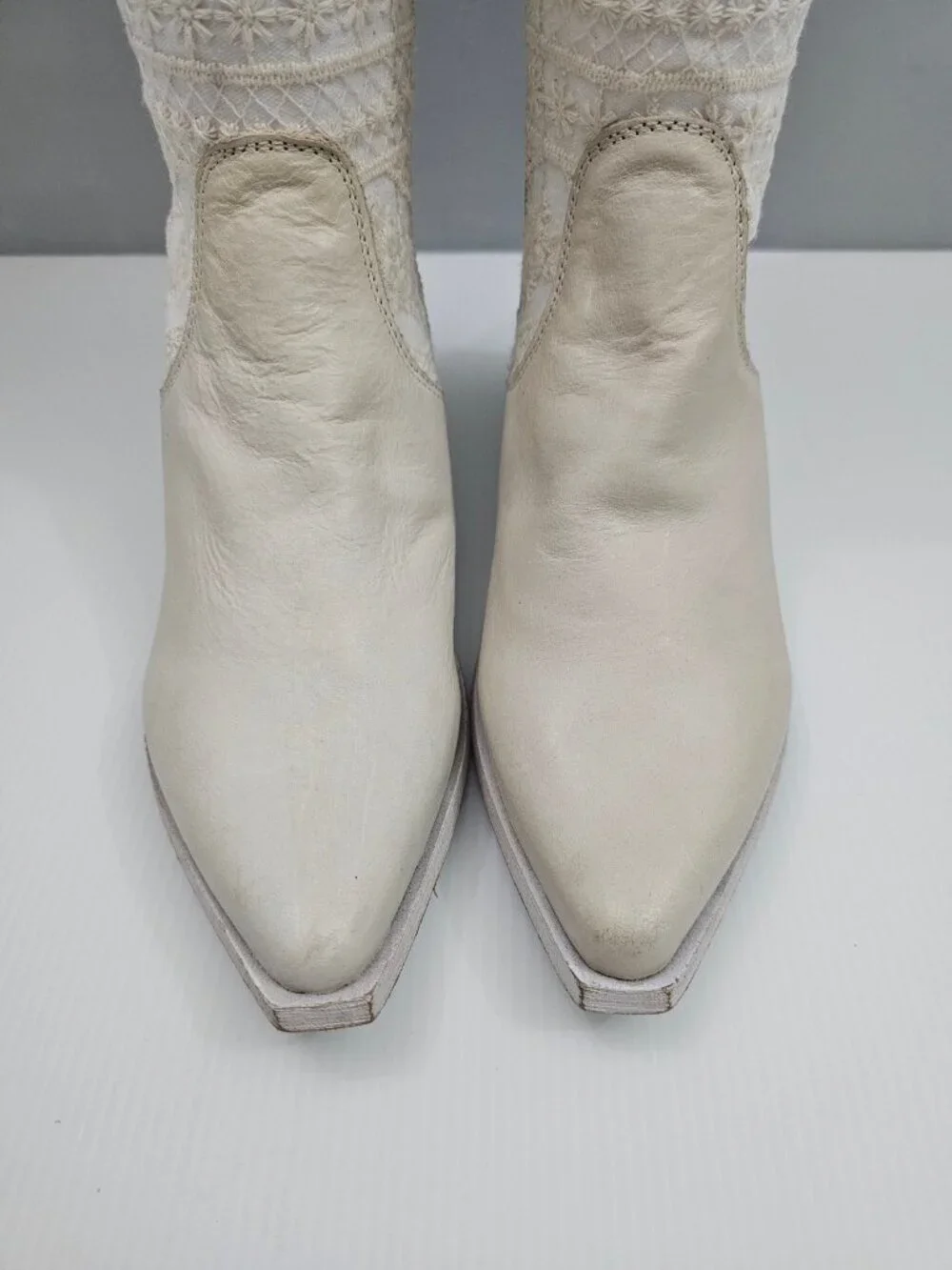 Free People Bren Knee High Boot Womens EU 36 Cream Embroidered Boho Slouchy